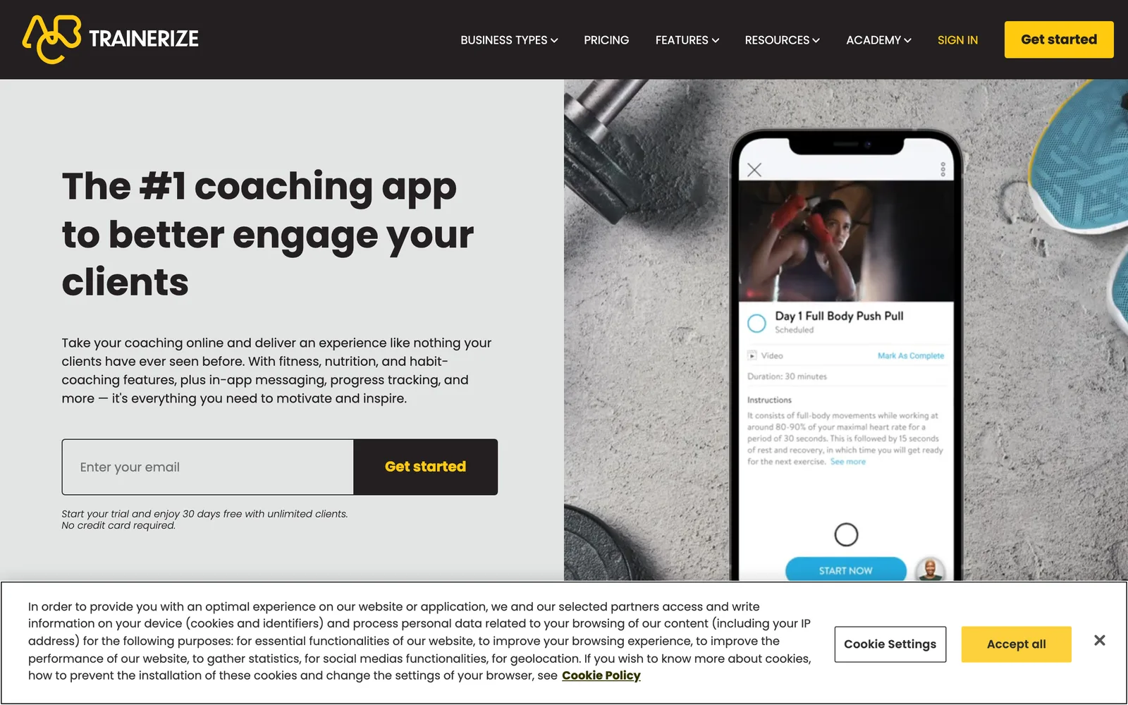 Trainerize marketing homepage, May 2026